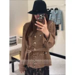 Chanel 2025A Fall/Winter Haute Atelier Collection 🍂 Vintage Tweed Robe Blazer & Skirt Set - Tie-Waist Coat & Matching Midi Skirt - Image 5