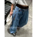 ALEXANDERWANG 2025 New Collection 👖 Mock Two-Layer Wide-Leg Jeans - High-Waisted Scimitar Flare Pants - Image 12