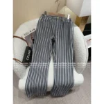 Celine 2025SS Early Fall Collection 🔍 Color-Block Striped Jeans - High-Waisted Straight Leg with Metal Logo Button - Image 9