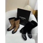 Chanel 🤎 25A Fall/Winter New Handcraft Studio Collection — Premium Suede & Leather Patchwork Mid-Calf Block Heel Boots - Image 12