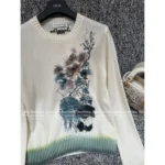 Dior 25SS Early Fall Collection 🍃 Round Neck Jacquard Sweater - Ink Wash Painting Embroidery w/ Letter Logo Cashmere Blend - Image 7