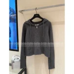 Dior 2025SS Early Fall Collection 🩶 Premium Gray Hooded Cardigan - Embroidered Logo Zip-Up w/ Cashmere-Wool Blend - Image 5