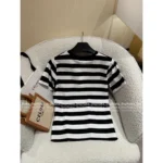 CELINE 25SS Spring/Summer Collection ☑️ Women's Classic Black & White Cotton Tee - Embroidered Letter Logo Short-Sleeve T-Shirt - Image 7