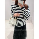 Dior 2025 Early Fall Collection ⚓️ Women's Navy-Stripe Wool Pullover - Anchor Button Detail & Color-Block Design - Image 5