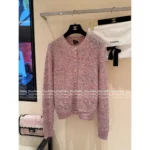 Chanel 2025A Early Fall Collection 🎀 Women’s Dusty Pink Jacquard Cardigan - Wool Blend w/ Pocket Detail (Haute Minimalism) - Image 14