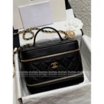 Chanel 2025B Runway Collection 🖤 Black/Gold "Makeup Box" Bag - Medal Logo w/ Detachable Chain ⛓️ (Pebbled Leather) - Image 13