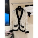 Chanel 2025B Early Fall Collection 🤍 Black & White Contrast Cardigan - V-Neck Mohair/Wool-Silk Blend Knit - Image 9