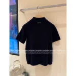 miumiu 25SS Early Fall Collection 🔛 Women's Navy Cashmere Polo Tee - Zip-Up Collared Short Sleeve w/ Imported Goat Wool - Image 3