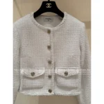 Chanel 2025B Early Fall Collection 🤍 Minimalist White Tweed Coat - Round Neck Woven Jacket w/ Textured Bouclé - Image 14