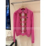 miumiu 2025SS Early Fall Collection 🎀 Argyle Jacquard Cardigan - Preppy Notch Collar w/ Embroidered Logo & Cashmere Blend - Image 2