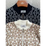 Hermes 🍊 2025 Early Autumn New Collection Jacquard Pig Nose Logo Zip-Up Cardigan in Cashmere/Wool Blend - Image 8