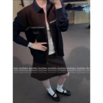 miumiu 2025ss Early Fall Collection - Patchwork Suede, American Retro Preppy Style Wool Zip-Up Knit Cardigan - Image 4