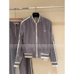 Celine 2025SS Early Fall Collection 🩶 Matte Grey Baseball Set - Embroidery Logo Jacket & Pants - Image 10