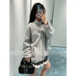 miumiu 🩶 2025SS Early Autumn New Collection Cotton Zip-Up Oversized Letter Logo Jacket Hoodie for Women - Image 14