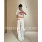 Louis Vuitton 2025SS Early Fall Collection 🤍 Versatile High-Waisted Trousers - Slimming White Wide-Leg Jeans with Subtle Print - Image 13