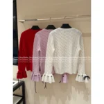 VALENTINO 2025SS Early Fall Collection 🎀 Bow Tie Ribbon Knit Sweater - 100% Wool Cable Knit Pullover with Lace Detailing - Image 16