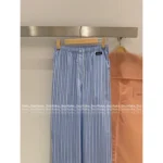 miumiu 2025SS Early Fall Collection 🩵 High-Waisted Stripe Pants - Slimming Vertical Stripe w/ Logo Pocket - Image 3