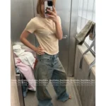 ACNE STUDIOS 2025 New Collection 🪐 Heavy Enzyme Wash Wide-Leg Jeans - Leather Patch Pocket Denim Pants - Image 15