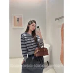 miumiu 2025SS Early Fall Collection 🩶 Preppy Schoolgirl Style - Metal Button Logo Striped Wool Cardigan - Image 14