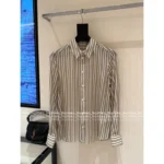 SAINT LAURENT 2025Y+ Spring/Summer Collection 🔆 Women's Striped Silk Shirt - Notch Collar 100% Mulberry Silk with Embroidered Logo - Image 3