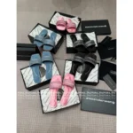 ALEXANDERWANG 2025SS Spring/Summer Collection 🎀 Crystal-Embellished Logo Slides - Leather-Sole Women's Sandals - Image 2