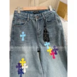 CHROME HEARTS 2025SS Spring/Summer Collection 🌈 Rainbow Cross Logo Jeans - High-Waisted Slimming Wide-Leg Pants 👖 - Image 2
