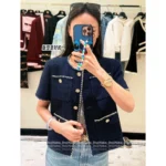 Chanel 2025A Early Fall Haute Atelier Collection 💙 Women's Navy Tweed Short-Sleeve Jacket - Round Neck + Four-Pocket Design - Image 5