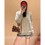 Louis Vuitton 25SS Early Fall Collection 🩶 Heavyweight Embroidered Logo Hoodie - Crystal-Studded Pullover w/ Relaxed Fit (Effortlessly Versatile~) - Image 2
