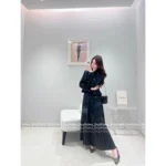 Chanel 25A Haute Atelier Collection 🔎 Pleated Silk Shirt Dress Set - Printed Logo Blouse & Maxi Skirt w/ Notch Collar - Image 10