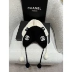 Chanel 2025B Fall/Winter Collection 🤍 Pom-Pom Beanie w/ Drop Pendant - Imported Cashmere Earflap Hat (Russian-Style Knit) - Image 8