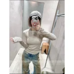 Acne Studios 2025 Early Fall Collection 🆕 Women's Logo-Print Layered Knit - Mock Two-Piece Long Sleeve Pullover - Image 8