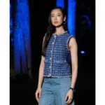 Chanel 25B Early Fall Collection 💙 Wang Yibo Inspired Sapphire Blue Vest - Crystal Button Tweed Waistcoat w/ Woven Pockets - Image 3