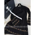 Chanel 2025B Early Fall Collection 🖤 Gold-Thread Embroidered Dress - Crystal Logo Round Neck Relaxed Fit - Image 10