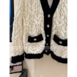 Chanel 2025B Early Fall Collection 🤍 Black & White Contrast Cardigan - V-Neck Mohair/Wool-Silk Blend Knit - Image 8