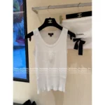 Chanel 2025A New Collection 🤍 Heart Jacquard Logo Top - Cotton Ribbed Sleeveless Vest / Short Sleeve Tee - Image 9