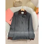 miumiu 2025SS Early Fall Collection 🩶 Mock Two-Piece Blazer - Notch Collar w/ Vertical Stripes & Signature Logo - Image 13