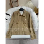 CELINE 2025SS Early Fall Collection 🤎 Structural Utility Jacket - Khaki Canvas w/ 3D Embroidery & Notch Collar - Image 11