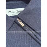 miumiu 25SS Early Fall Collection 🔛 Women's Navy Cashmere Polo Tee - Zip-Up Collared Short Sleeve w/ Imported Goat Wool - Image 6