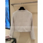 Chanel 2025B Early Fall Collection 🤍 Minimalist White Tweed Coat - Round Neck Woven Jacket w/ Textured Bouclé - Image 13