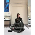 Chanel 2025A Fall/Winter Haute Atelier Collection 📜 Green Vintage Tweed Set - Belted Robe Blazer & Matching Midi Skirt - Image 10