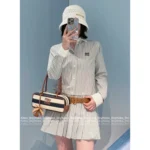 miumiu 25SS Early Autumn New Collection Colorblock Vertical Stripe Embroidered Letter Logo Detachable Shirt Dress for Women - Image 11