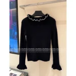 VALENTINO 🖤 2025SS Early Autumn New Collection Ruffled Bell Sleeve Pullover Sweater in 100% Imported Wool for Women - Image 8