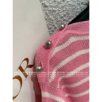 Dior 2025 Early Fall Collection 🎀 Pink Striped Wool Blend Sweater - Round Neck with Shoulder Stud Details - Image 13