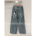 CHROME HEARTS 🖤 2025 Early Fall New Collection — Colorblock Leather Cross Logo High-Waist Slimming Enzyme-Washed Wide-Leg Jeans - Image 3