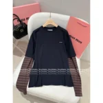 miumiu 25SS Early Fall Collection 🔛 Mock Two-Layer Tee - Round Neck Long Sleeve Shirt w/ Letter Logo & 100% Cotton - Image 6