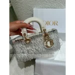 Dior 2025 Limited Edition D-Joy Bag 🤍 Horizontal Leather Tote w/ Embroidery & Crystal Pendant - Image 5