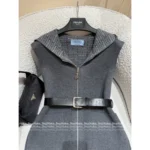 Prada 2025SS Early Fall Collection 🩶 Reversible Hooded Vest - Double-Faced Jacquard Logo w/ Belted Wool Blend - Image 9