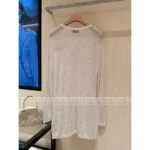 miumiu 2025 Spring/Summer New Collection 🤍 Classic Logo Beaded Top - Heavyweight Crystal Embroidered Round Neck Sheer Top - Image 3
