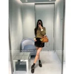 miumiu 2025SS Early Fall Collection 💛 Yellow Striped Letter Logo Polo-Collar Long-Sleeve Crop Hoodie - Fake Two-Piece Design - Image 9