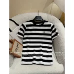 CELINE 25SS Spring/Summer Collection ☑️ Women's Classic Black & White Cotton Tee - Embroidered Letter Logo Short-Sleeve T-Shirt - Image 5